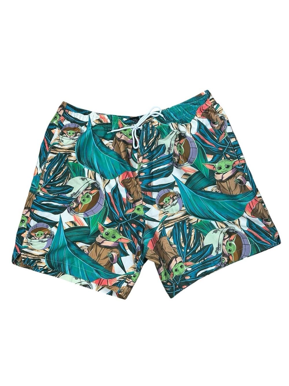 Star Wars Grogu Men's Swim Shorts Tropical Cartoon Sz XL Drawstring Mesh Lining